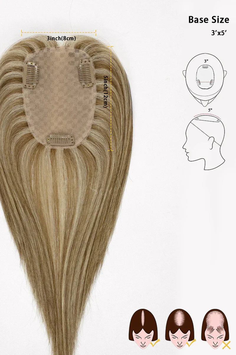 Flavia Silk Top Remy Human Hair Topper Golden Brown Bleach Blonde #P12/613