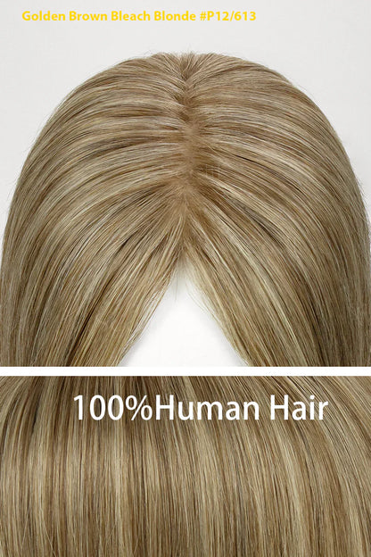 Flavia Silk Top Remy Human Hair Topper Golden Brown Bleach Blonde #P12/613