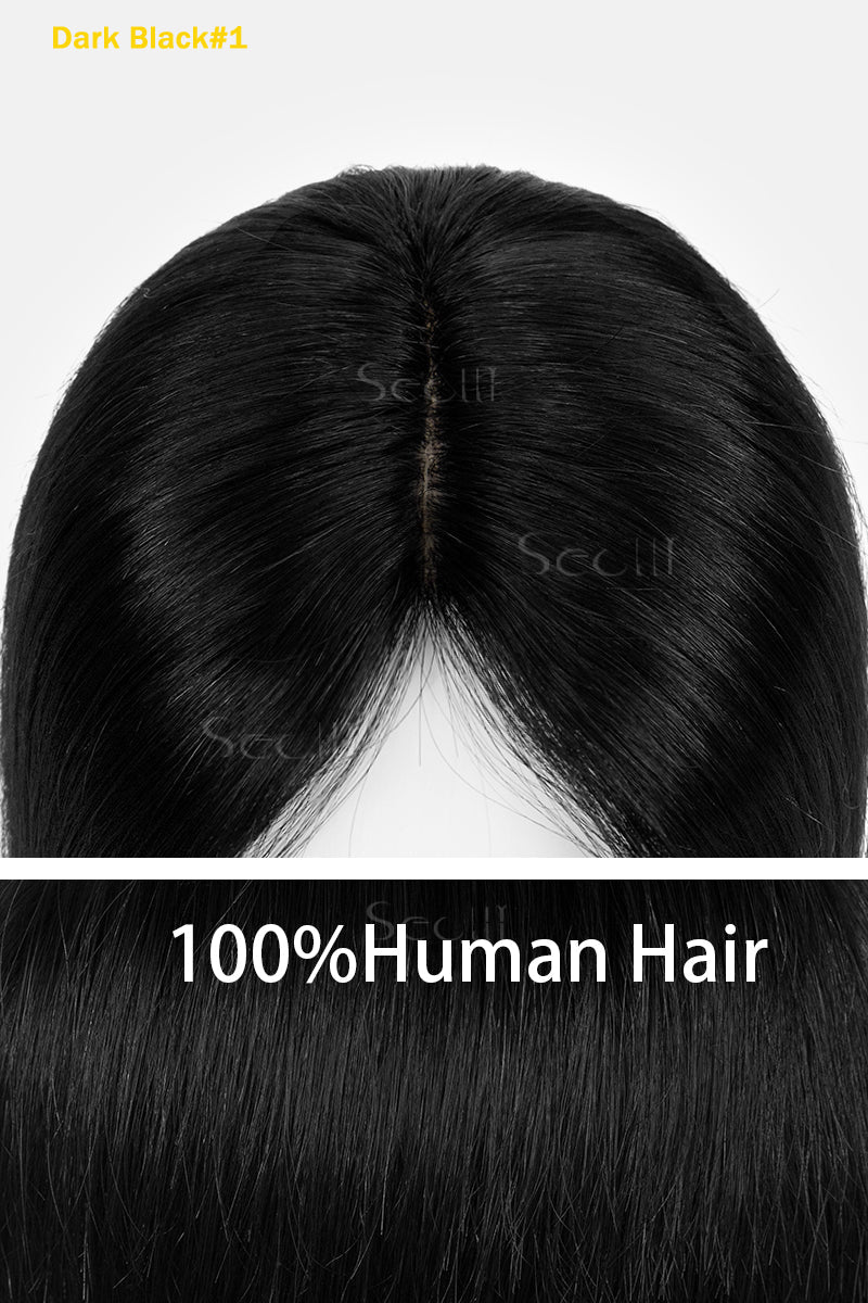 Flavia Silk Top Remy Human Hair Topper Dark Black #1