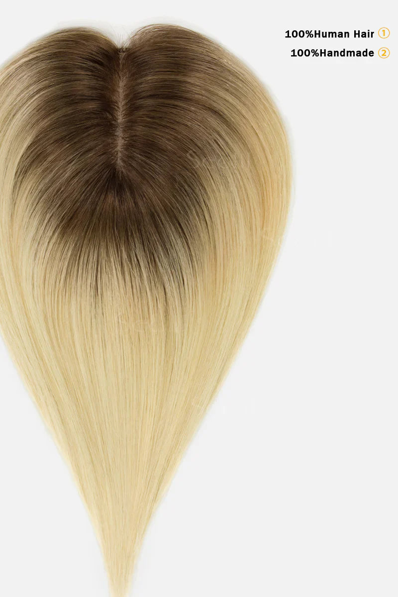 Flavia Silk Top Remy Human Hair Topper Light Blonde With Highlights #T4/16/613