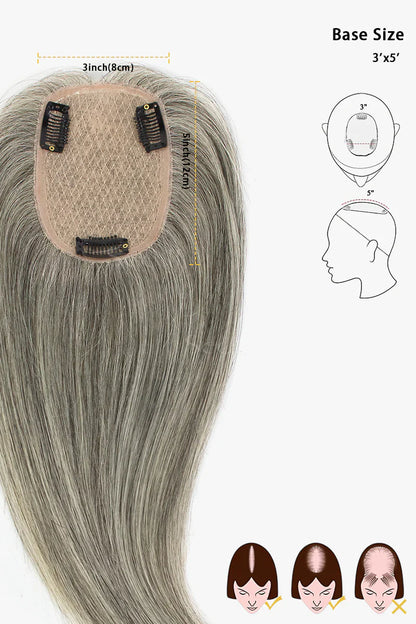 Flavia Silk Top Remy Human Hair Topper #Light Brown Grey